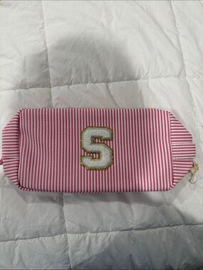 Pink Striped Initial 'S' Cosmetic Pouch
